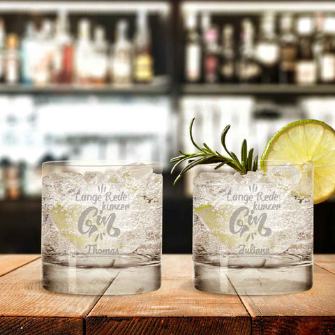 2er Set Montana GIN-Gläser "Lange Rede kurzer Gin" mit Wunschnamen