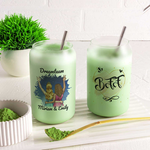 Glasbecher mit Bambusdeckel & Trinkhalm - Konfiguration Freundin