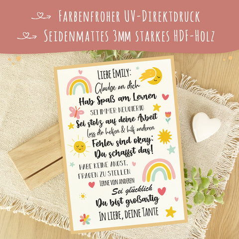 Holzschild zur Einschulung - Bunt - Einschulungsmutmacher