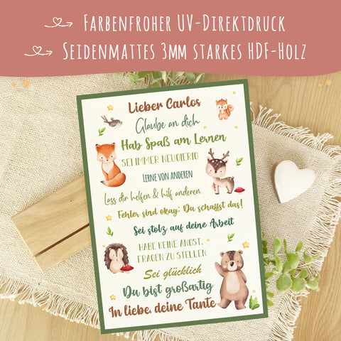 Holzschild zur Einschulung - Tiergruppe Wald - Einschulungsmutmacher