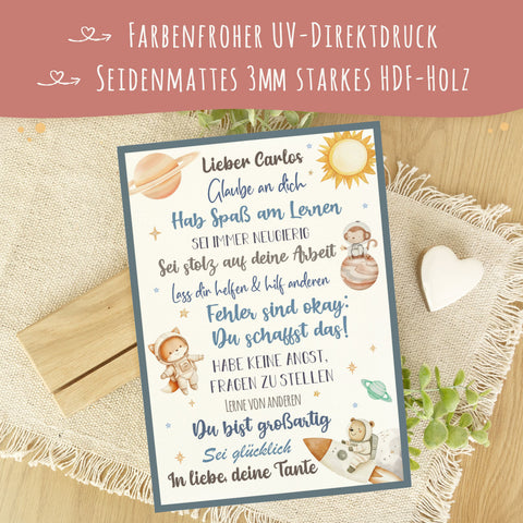Holzschild zur Einschulung - Weltall - Einschulungsmutmacher