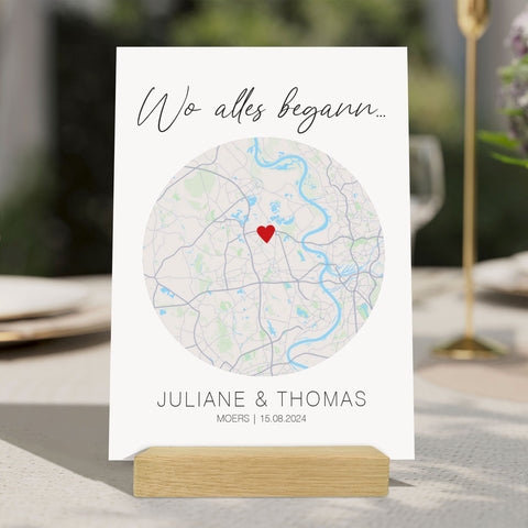 Holzschild "Wo alles begann" - Personalisiertes Geschenk mit Wunschkoordinaten