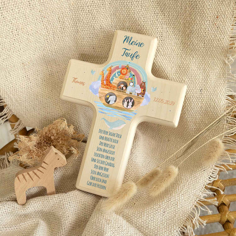 Personalisierbares Holzkreuz zur Taufe Konfirmation oder Kommunion - Arche Design