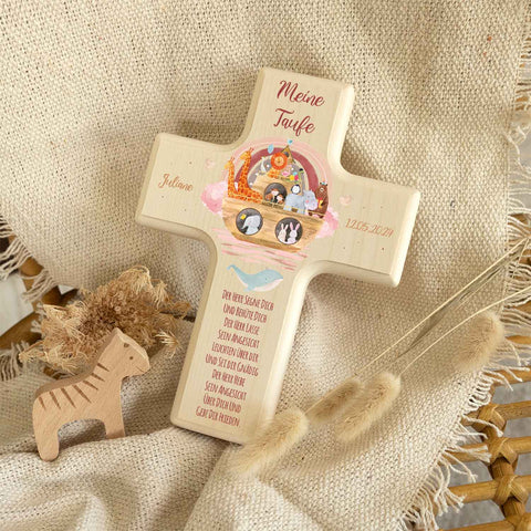 Personalisierbares Holzkreuz zur Taufe Konfirmation oder Kommunion - Arche Design