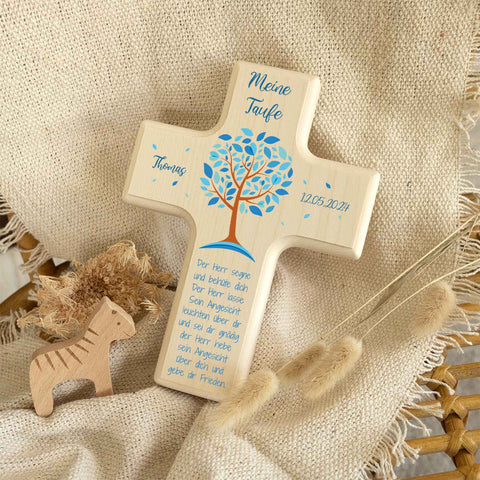 Personalisierbares Holzkreuz zur Taufe Konfirmation und Kommunion - Lebensbaum Design