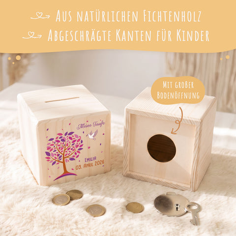 Spardose aus Holz - Lebensbaum