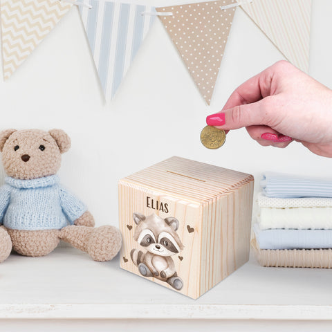 Spardose aus Holz - Tiere Kinder