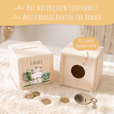 Spardose aus Holz - Safari Tiere