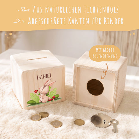 Spardose aus Holz - Waldtiere