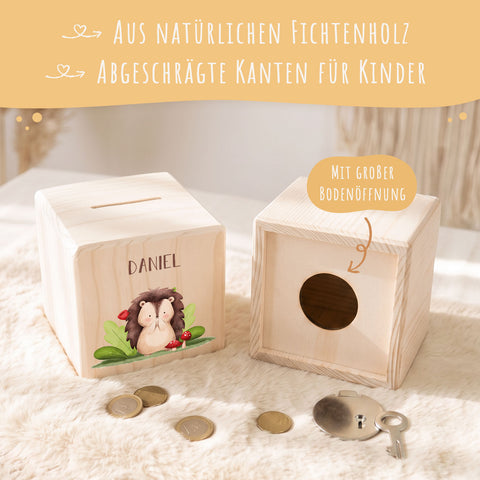 Spardose aus Holz - Waldtiere