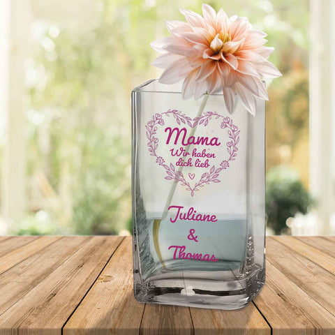 Blumenvase mit UV-Druck - Mama lieb haben - Personalisiert mit Namen - Deko Vase als Geschenk