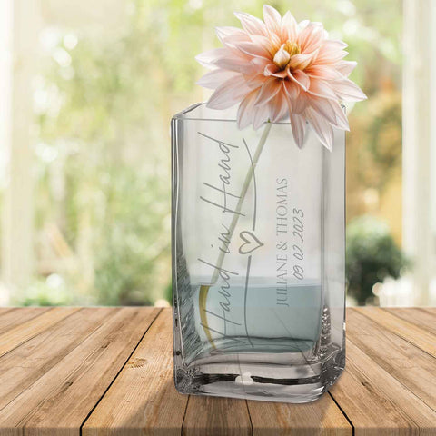 Blumenvase mit Gravur - Hand in Hand