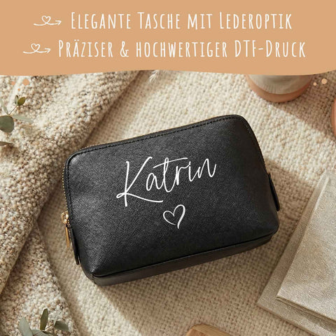 Personalisierte Leder Kosmetiktasche mit Name für Kosmetik & MakeUp