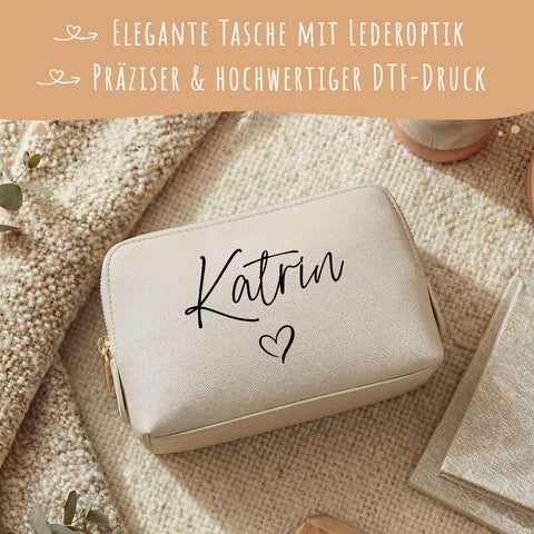 Personalisierte Leder Kosmetiktasche mit Name für Kosmetik & MakeUp