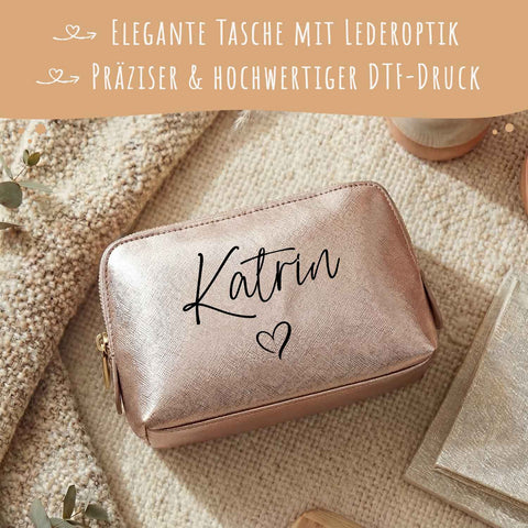 Personalisierte Leder Kosmetiktasche mit Name für Kosmetik & MakeUp