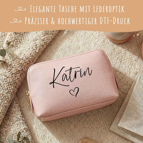 Personalisierte Leder Kosmetiktasche mit Name für Kosmetik & MakeUp
