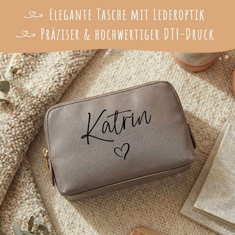 Personalisierte Leder Kosmetiktasche mit Name für Kosmetik & MakeUp