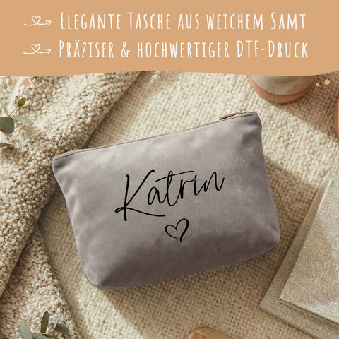 Personalisierte Samt Kosmetiktasche mit Name für Kosmetik & MakeUp