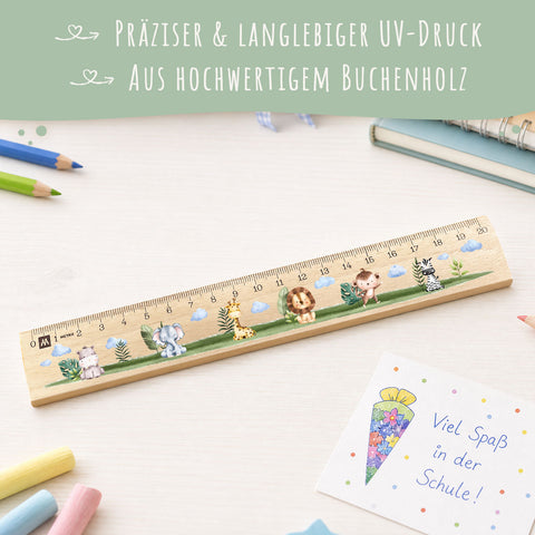 Lineal zur Einschulung im Tiere Design für Kinder aus Holz