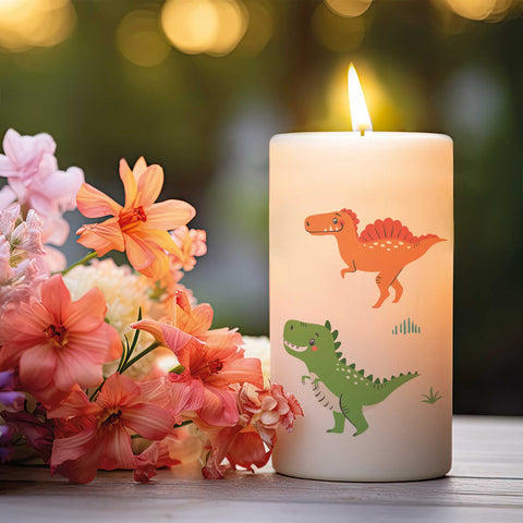 Kleine Geburtstagskerze "Langhals Dinos Geburtstag" mit Namen und Alter