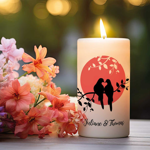 Kleine Kerze "Lovebird Sunset" für Paare mit Namen