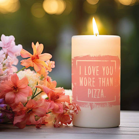 Kleine Kerze mit Spruch "I Love You more than Pizza"
