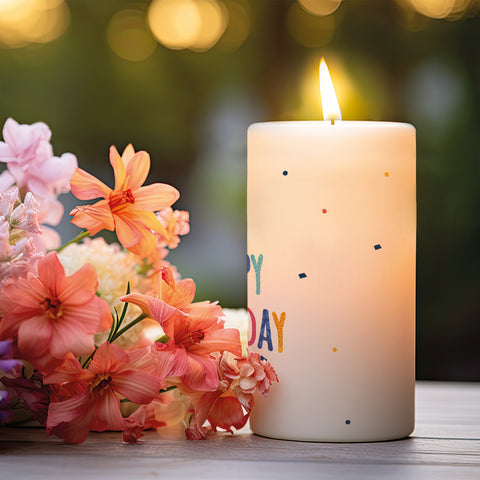 Kleine Kerze "Happy Birthday" mit Namen und Alter zum Geburtstag