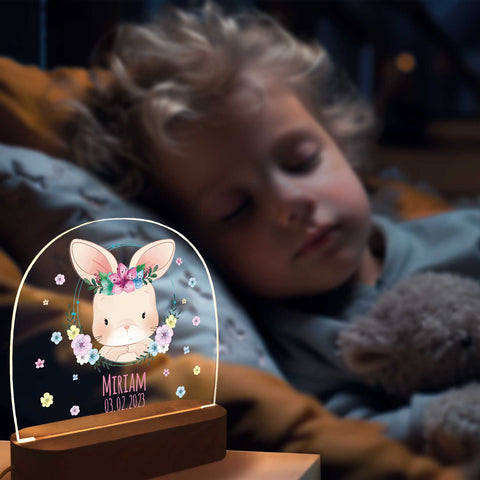 Kinder LED Nachtlicht mit Sockel aus Holz - "Blumenkreis"