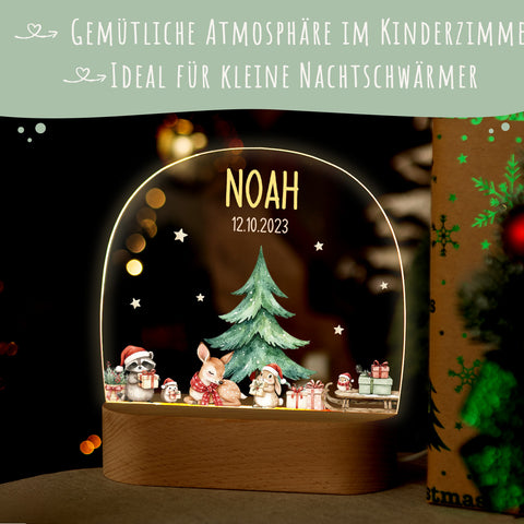 Kinder LED Nachtlicht mit Sockel aus Holz - "Geschenktiere"