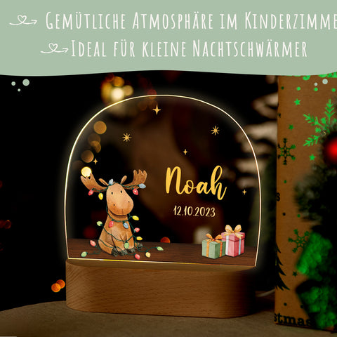 Kinder LED Nachtlicht mit Sockel aus Holz - "Hirsch Lichterkette"