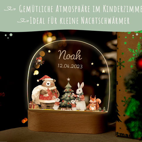 Kinder LED Nachtlicht mit Sockel aus Holz - "Pullovertiere"
