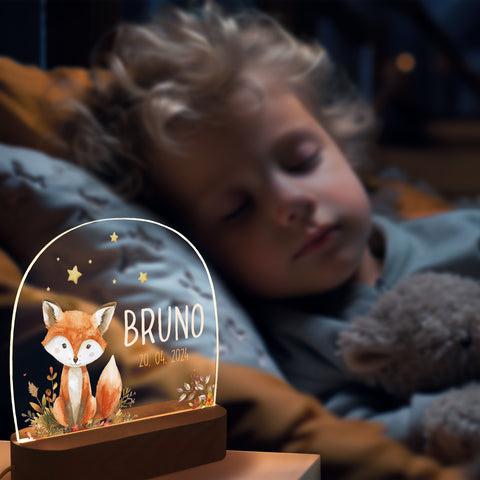 Kinder LED Nachtlicht mit Sockel aus Holz - "Waldtiere"