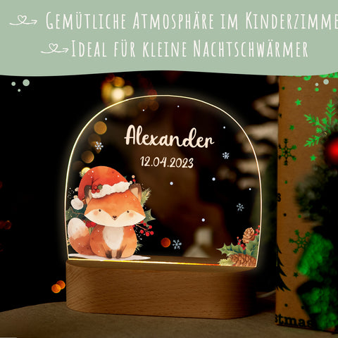 Kinder LED Nachtlicht mit Sockel aus Holz - "Weihnachtstiere"