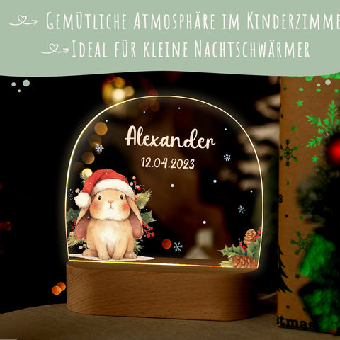 Kinder LED Nachtlicht mit Sockel aus Holz - "Weihnachtstiere"