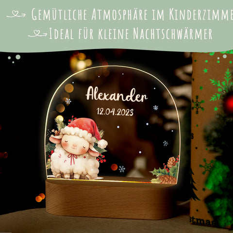 Kinder LED Nachtlicht mit Sockel aus Holz - "Weihnachtstiere"