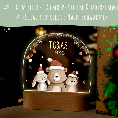 Kinder LED Nachtlicht mit Sockel aus Holz - "Weihnachtstrio"
