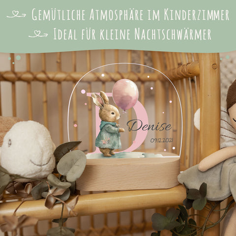 Kinder LED Nachtlicht mit Sockel aus Holz - "Initial Tiere" GRAVURZEILE – Bild 15