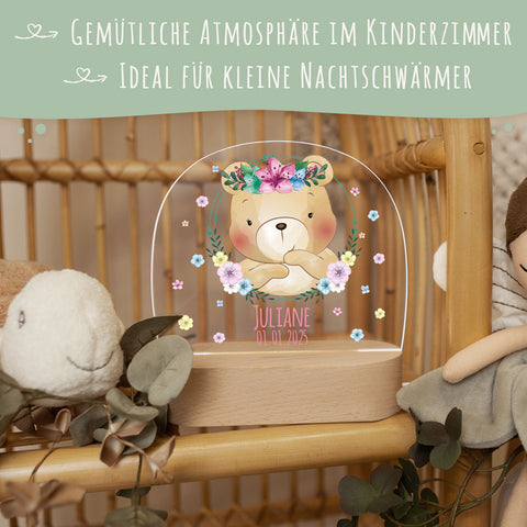 Kinder LED Nachtlicht mit Sockel aus Holz - "Blumenkreis" GRAVURZEILE – Bild 35