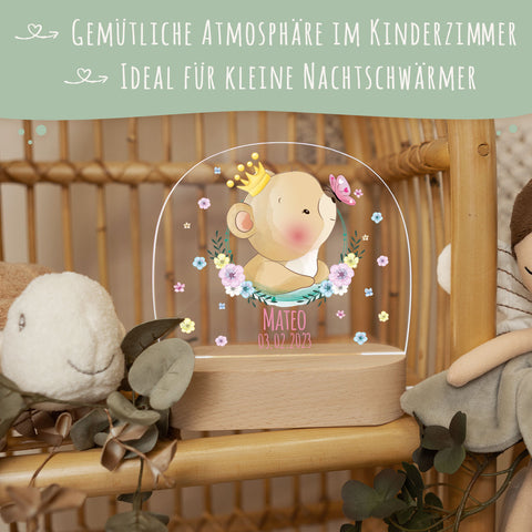 Kinder LED Nachtlicht mit Sockel aus Holz - "Blumenkreis" GRAVURZEILE – Bild 40