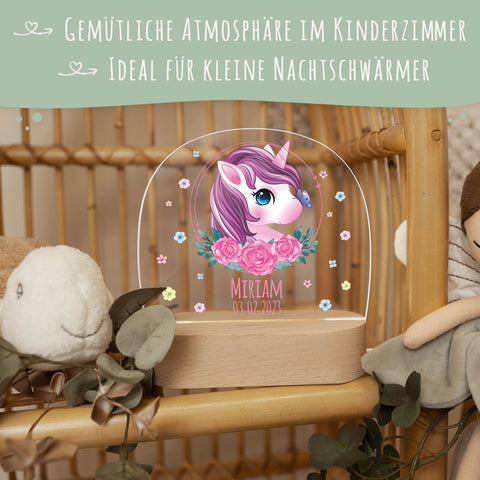 Kinder LED Nachtlicht mit Sockel aus Holz - "Blumenkreis" GRAVURZEILE – Bild 10