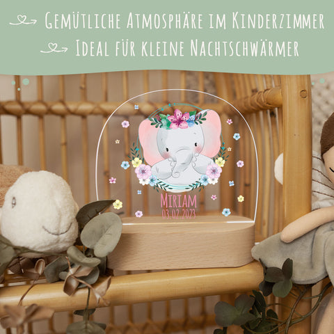 Kinder LED Nachtlicht mit Sockel aus Holz - "Blumenkreis" GRAVURZEILE – Bild 45