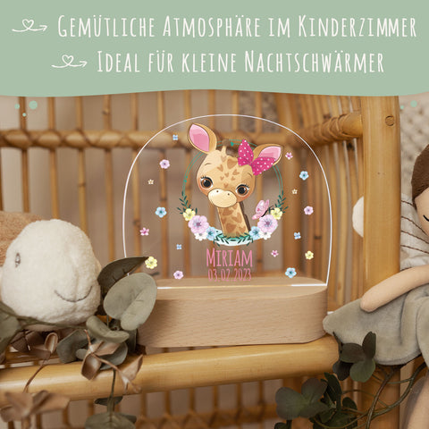 Kinder LED Nachtlicht mit Sockel aus Holz - "Blumenkreis" GRAVURZEILE – Bild 55