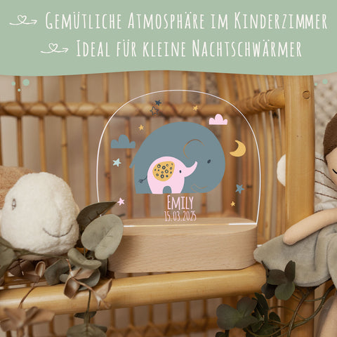 Kinder LED Nachtlicht mit Sockel aus Holz im Elefant Design GRAVURZEILE – Bild 10