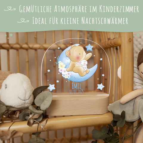 Kinder LED Nachtlicht mit Sockel aus Holz - "Mond Tiere" GRAVURZEILE – Bild 10