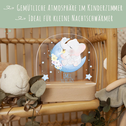 Kinder LED Nachtlicht mit Sockel aus Holz - "Mond Tiere" GRAVURZEILE – Bild 35