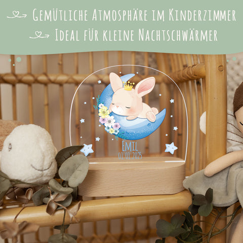 Kinder LED Nachtlicht mit Sockel aus Holz - "Mond Tiere" GRAVURZEILE – Bild 15