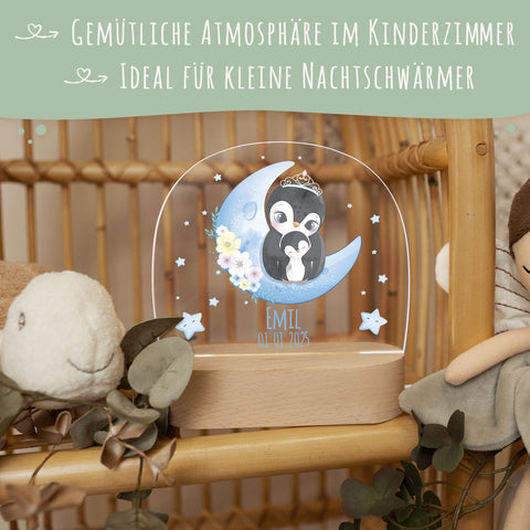 Kinder LED Nachtlicht mit Sockel aus Holz - "Mond Tiere" GRAVURZEILE – Bild 40