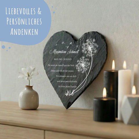 Bedrucktes Schieferherz - Pusteblume - Personalisiertes Geschenk