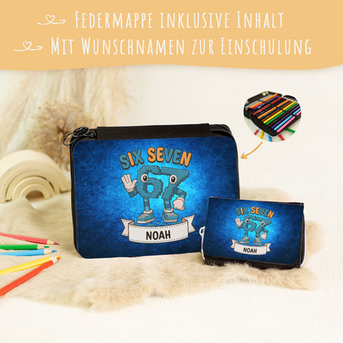 Schulset für Kinder - Six Seven - Schultüte, Federmappe, Sportbeutel, Geldbörse, Brotdose, Trinkflasche, Lineal & Radiergummi - Personalisiert mit Name (Kopie) (Kopie) (Kopie)