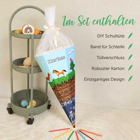 Bedruckte Schultüte mit Namen - Pixelerde